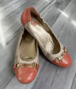 Ballet Flats SHOES Size 8 Leather Coral Cream Gold Horse Bit MARC JOSEPH NY - Picture 1 of 8
