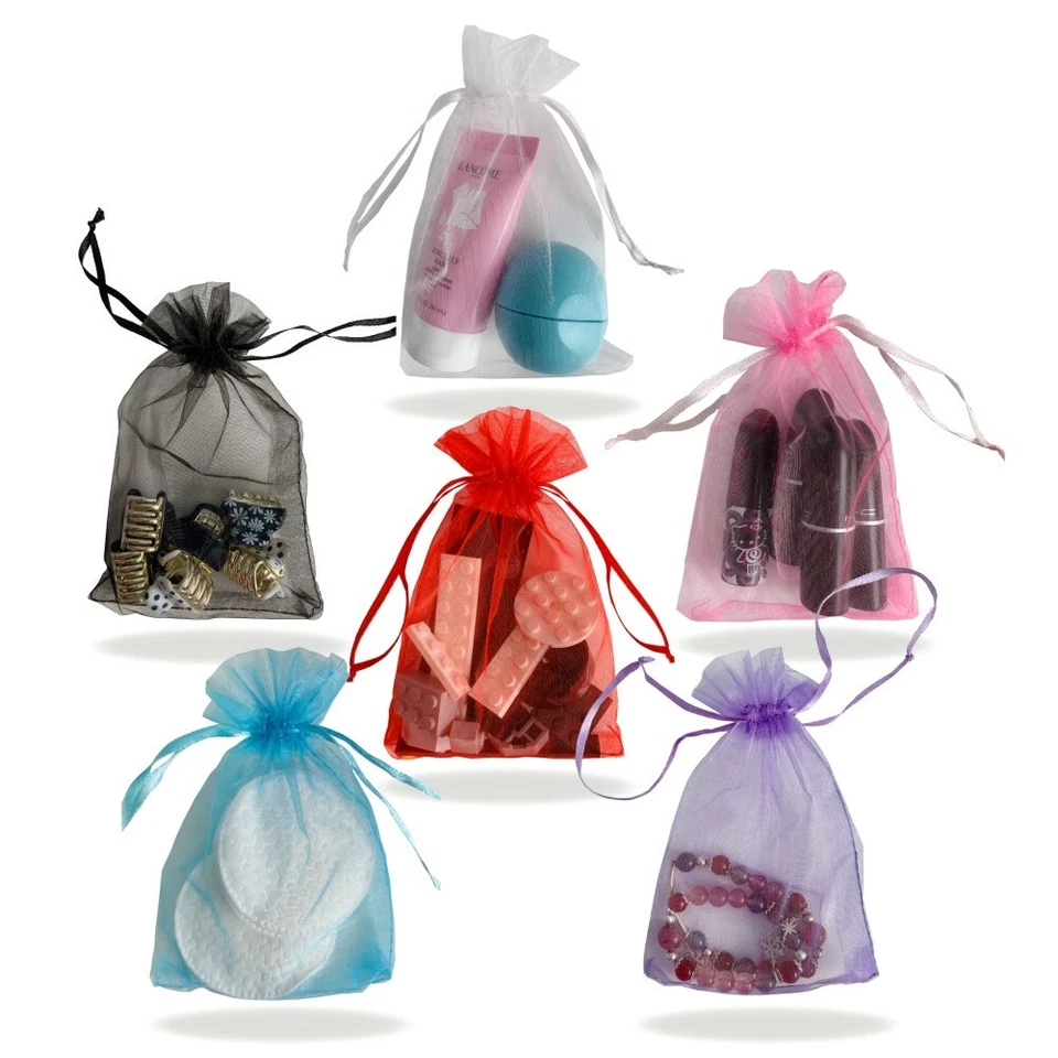 PMLAND 100 Pcs Organza Drawstring Pouches for Party Gift Bag 4x6 Inch