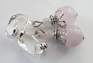 OHRCLIPS CLIPS VERSILBERT ROSENQUARTZ PERLEN - Bild 1 von 2