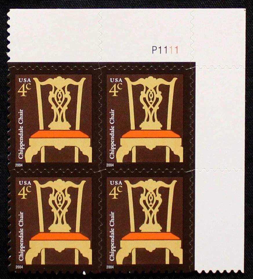 US Stamps Plate Blocks #3755 ~ 2004 4c Chippendale Chair Plate Block MNH - Image 1 of 1