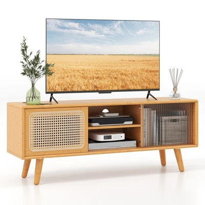 Bamboo TV Stand for TVs up to 55" Media Console Table w/Adjustable Shelf Natural - Image 1 of 4