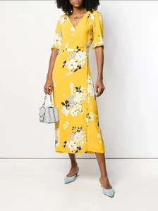 Sea New York 2 Pia Midi Dress Floral Printed Wrap Ruffle Hawaiian Yellow 275508 - Picture 1 of 12