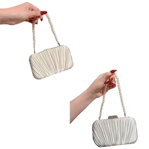 Elegant Pleated Handbag Dinner Bag Pearls String Handbag for Formal Functions - Picture 1 of 9