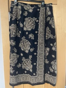 Gonna midi in pura seta Talbots taglia 12 - nera beige stampa paisley - Foto 1 di 9