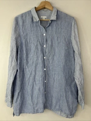 Camisa essencial de manga comprida feminina J.Jill Love linho azul listra branca - Imagem 1 de 4