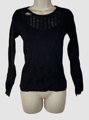 Suéter Aqua para mujer negro Illusion punto mixto cuello redondo talla S Foto 1 de 4