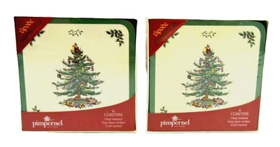 Spode Coasters 2 Sets 12 Christmas Tree Holiday Pimpernel Cork - Image 1 of 3