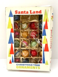 22 Santa Land Glas Mini 1,5" Unversilbert Ornamente Box Vintage Polen Federbaum - Bild 1 von 20