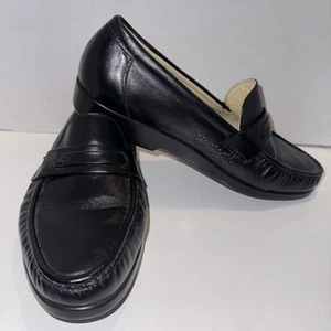 SAS HANDSEWN MENS SLIP ON LOAFERS BLACK SHOES LEATHER SIZE 11.5 W - Picture 1 of 9