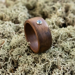 Holzring Damen blauer Topas 925 Silber Edelstein Holz Ring Größe 56 Naturschmuck - Picture 1 of 6