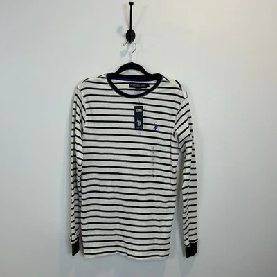 Polo pequeño de Estados Unidos para hombre nuevo con etiquetas Camisa térmica de algodón waffle manga larga a rayas Foto 1 de 4