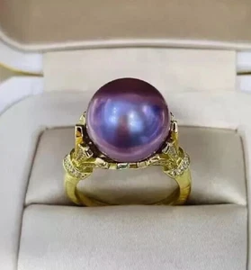 new AAAAA 11-12 mm Round natural south sea Purple pearl ring 925S can adjust - Picture 1 of 3