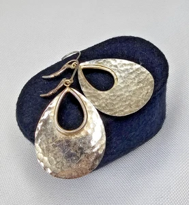JCM Hammered 925 Sterling Silver Dangle hoop Earrings 1.90" Vintage - Picture 1 of 5