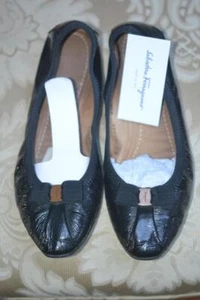 Salvatore Ferragamo Black Patent Leather Varina Bow Ballet Flats Shoes Size 7B - Picture 1 of 6