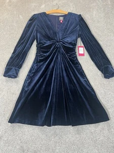 Vince Camuto Woman’s Velvet Twist Front Dress Navy Blue Long Sleeve Size 8 NEW - Picture 1 of 16