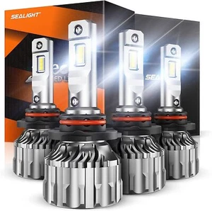 SEALIGHT S6 9006 Low Beam+ 9005 High Beam LED Headlight Bulbs Combo 4 Pack 6500K - Picture 1 of 8