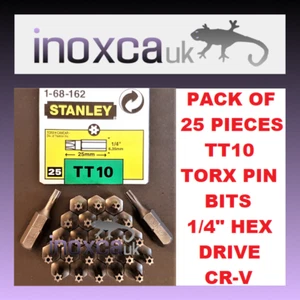 PACK OF 25 TT10 TORX PIN BIT BRAND NEW STANLEY 6 POINT STAR ANTI TAMPER x 25mm - Picture 1 of 1