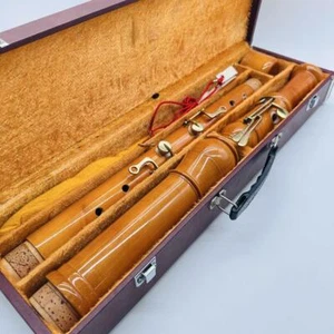 ZEN-ON 5400B Wooden Bass Recorder with Case Bocal Used Vintage Japan - Picture 1 of 11
