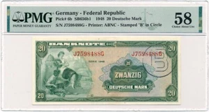 BRD - 20 Mark 1948 * P6b * PMG A/UNC 58 * B Stempel für Berlin - Bild 1 von 2