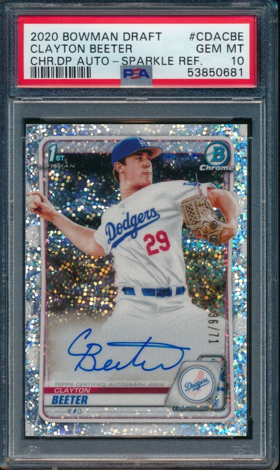 PSA 10 CLAYTON BEETER AUTO 2020 Bowman Chrome SPARKLES REFRACTOR /71 RC GEM MINT - Image 1 of 1