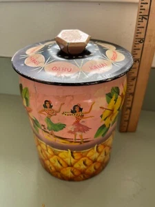1940s Hawaii surfer hula girl pineapple English Toffee candy tin George Horner - Picture 1 of 6