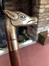 Vintage Walking Stick Cane 3 Piece Solid Brass Horse Head Handle Wooden Shaft