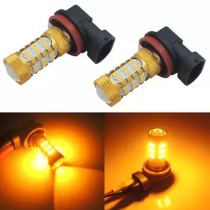 2x Amber Yellow H11 H8 Car Truck Fog Lights Driving Lamp Bright 27-SMD LED Bulbs - Foto 1 di 12