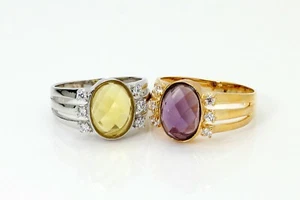 Amethyst Citrine Rhinestone Gold Silver Jewelry Gemstone Ring Size 6.5 8 - Picture 1 of 6