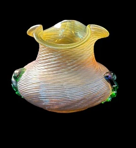 Loetz(Attributed) Nautilus Iridescent Glass Vase- Green/Purple/Yellow/Gold - Picture 1 of 8
