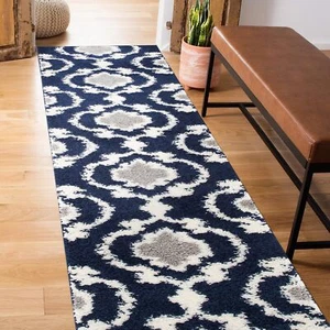 Rugshop Cozy Moroccan Trellis Indoor Shag Runner Rug 2' x 7'2" Navy - Picture 1 of 6