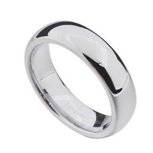6mm Tungsten Classic Silver White Polished Domed Band Men's Wedding Ring