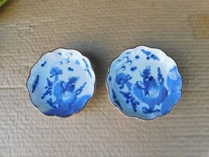 Paar antike chinesische handbemalte Porzellanteller blauer Drache 4 Zoll - Bild 1 von 12