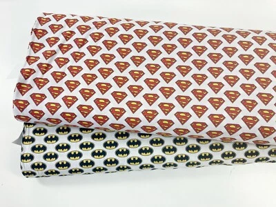 Superhero Cotton Fabric DC Batman Superman Logo Licensed Dressmaking + Craft