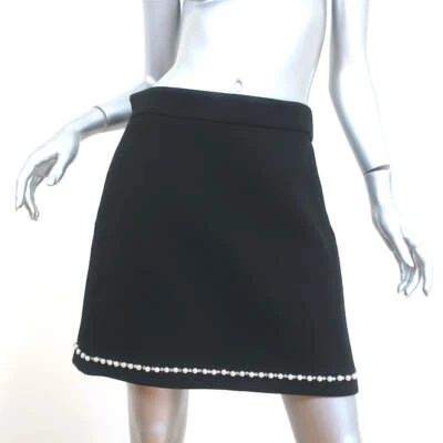Miu Miu Crystal & Pearl Embellished Mini Skirt Black Wool Size 46 - Image 1 of 4