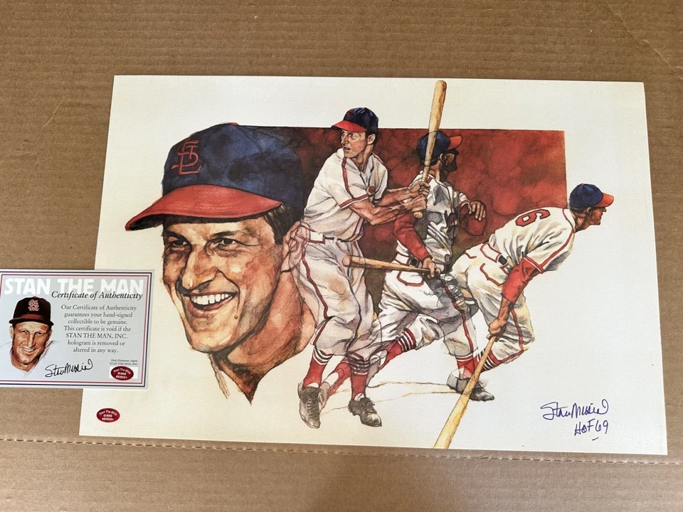 Stan Musial HOF 69 Signed Baseball Lithograph  STM COA! - Image 1 of 1