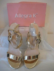 Allegra K Women's Gold Slingback 3" Chunky Heel Ankle Strap Sandals-Size 7-NIB - Picture 1 of 8