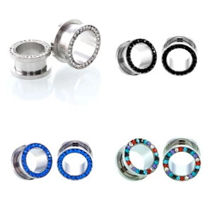 1PC Ear Dangle Plugs Fashion Flesh Tunnels Gauges Diamond Silver Stretching Gift - Picture 1 of 19