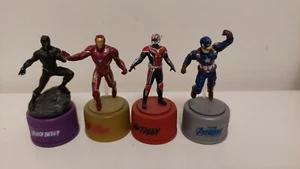 4x Avengers Bottle Cap Figure Iron Man Captain America Ant Man Black Panther - Picture 1 of 9