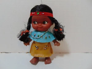 Native American Indian Souvenir Doll Jointed Turq/Tan Beads Dress Kewpie Style - Picture 1 of 9