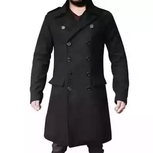 MEN'S LONG WOOL COAT DOUBLE-BREASTED HEAVY WINTER WARM JACKET OUTWEAR OVERCOAT - Picture 1 of 6