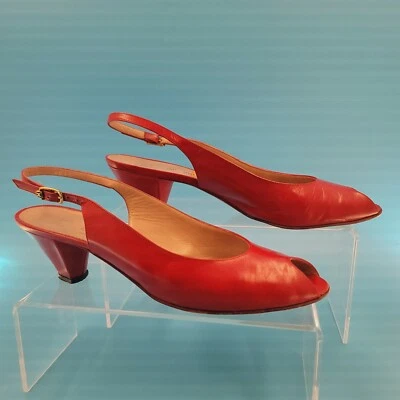 Zapatos de salón vintage Bruno Magli de cuero rojo punta abierta talla 8 AAA hechos en Italia Foto 1 de 4