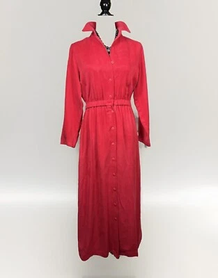 Vintage Coldwater Creek Shirt Dress 6 Red Maxi Tencel Long Sleeve Elastic Waist - Image 1 of 4