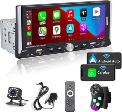 1 Din Wireless CarPlay/Android Auto Autoradio Bluetooth RDS Mic+Kamera 6.9 zoll - Bild 1 von 4