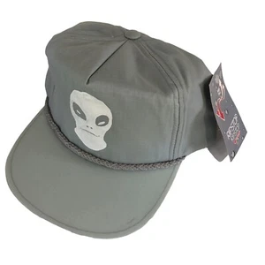 Yupoong Ripstop Nylon Waterproof Gray W Alien Head Graphic Vintage Hat Nwt Rare - Picture 1 of 5