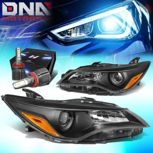 FOR 2015-2017 TOYOTA CAMRY PROJECTOR HEADLIGHT W/LED KIT+COOL FAN BLACK/AMBER - Picture 1 of 12