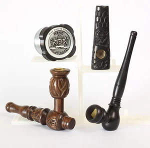 3 Pipe Set Premium Wood Hand Carved Smoking Pipes, with Easy top Grinder L3GABLN - Picture 1 of 22