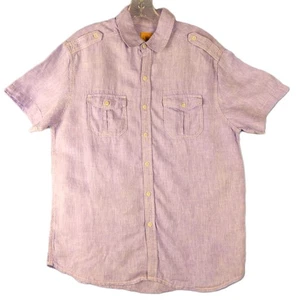 TREVERO 100% Linen Shirt Men L LAVENDER Button Up Collar Short Sleeve Pockets - Picture 1 of 6