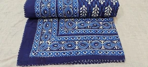 Indian Kantha Quilt Cotton Indigo Reversible Throw Blanket Boho Bedding Coverlet - Picture 1 of 8