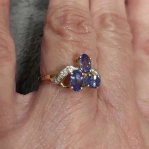 1,37ct 3 Tansanit Ring 10k Gelbgold Größe 7 8 Diamant Akzente Modern - Bild 1 von 11