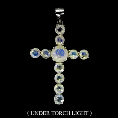 925 Pendente Argento Sterling Rotondo Luna 6.5mm Croce Senza USA Import Tasse - Immagine 1 di 4